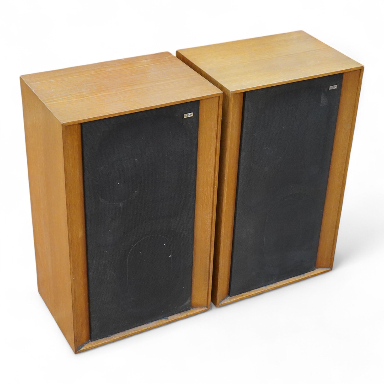 A pair of 1970s KEF Concerto hi-fi stereo speakers in teak cabinets, 71cm high, 43cm wide, 30.5cm deep